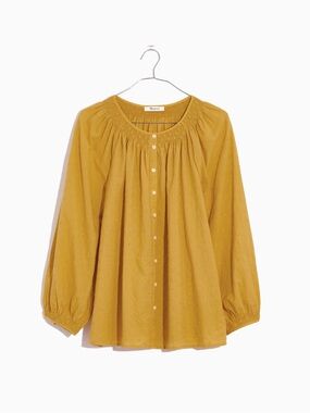 Madewell Floral Embroidered Smocked-Neck Raglan Top XS